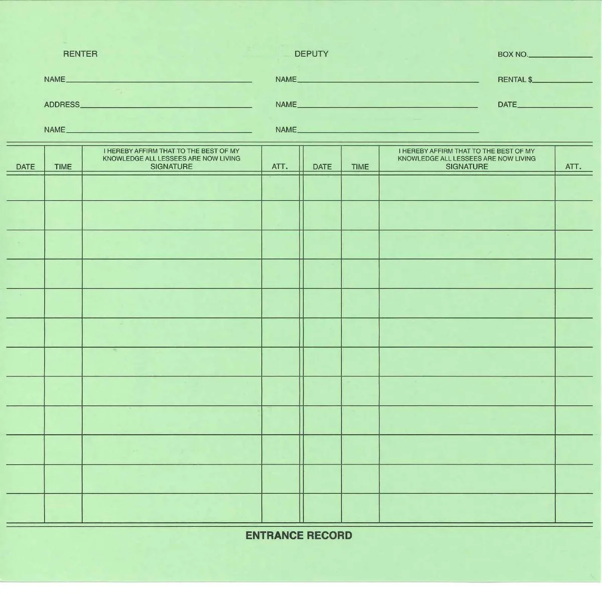 Safe Deposit Entry Cards