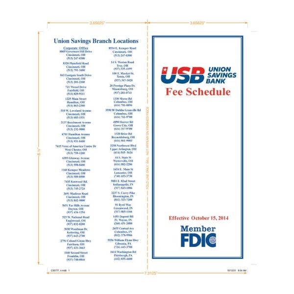 Union Savings Bank - Fee Schedule Brochure (Outside)