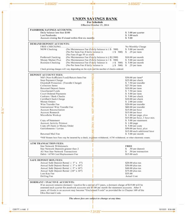 Union Savings Bank Fee Schedule Brochure - Page 2
